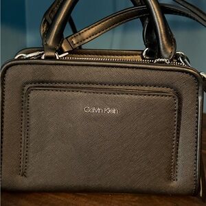 Calvin Klein Black Saffiano Mini Tote Bag with Top Handles